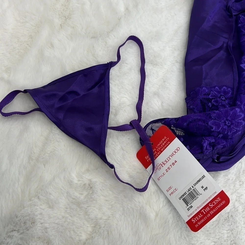 Shirley of Hollywood purple lace nightie/ chemise 2 piece NWT adjustable strap